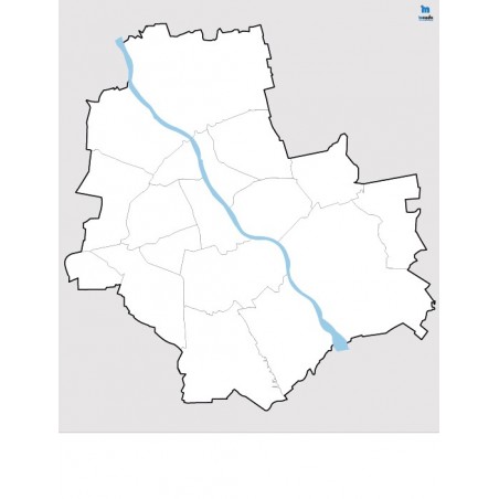 Warszawa - konturowa mapa dzielnic - 65x50 cm