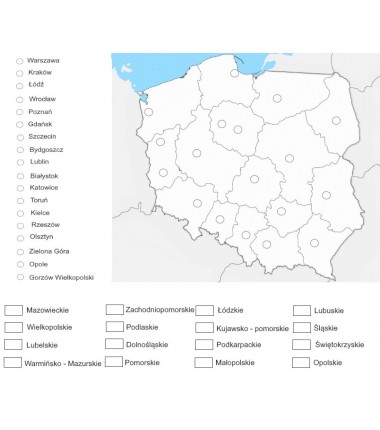 copy of Mapa Polski - 65 x 50 cm - województwa i ich stolice, mapa do kolorowania