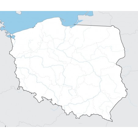 OUTLET -  Mapa Polski - 65x50 cm - mapa z 20 najdłuższymi rzekami i granicami województw jako punkt odniesienia