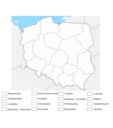 OUTLET -  Mapa Polski - 65 x 50 cm - mapa administracyjna do kolorowania, tło
