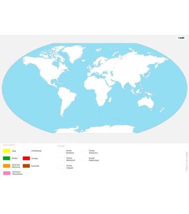 OUTLET -  Mapa świata - kontynenty i oceany - kolorowanka - 130 x 100 cm