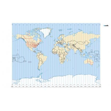 Mapa Stref Czasowych - Czas umowny - 67 x 40 cm