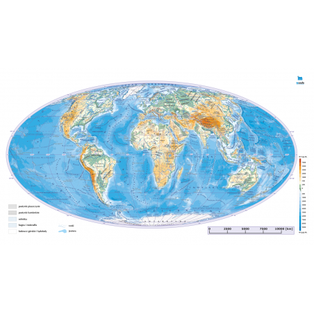OUTLET -  HIPSOMETRYCZNA mapa świata wersja z podpisami - 135 x 68