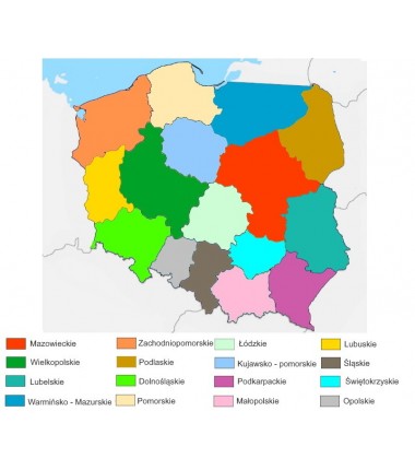 Mapa Polski - 65 x 50 cm - mapa administracyjna kolor, tło