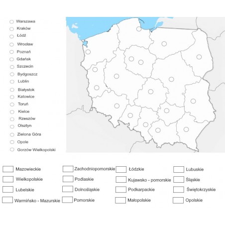 Mapa Polski - 65 x 50 cm - województwa i ich stolice, mapa do kolorowania