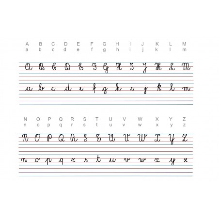 Włoski alfabet pisany "corsivo 1" - mata do nauki pisania, linie pomocnicze - 65 x 50 cm
