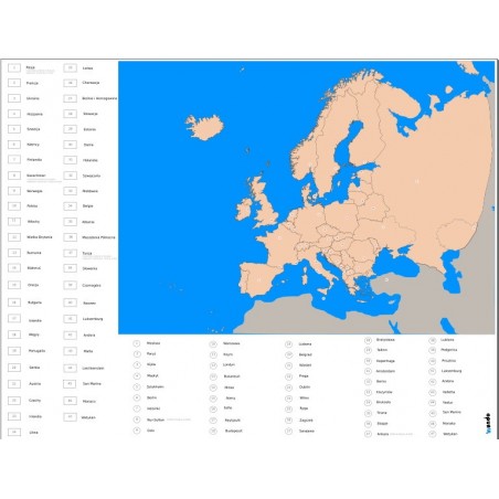 Europa - 200x135 cm - polityczna mapa konturowa + legenda: państwa i stolice