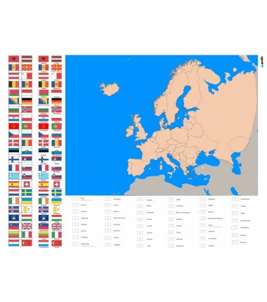 Europe - political washable map 65 x 50 cm + FLAGS + legenda