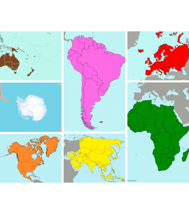 Zestaw map politycznych - 65x50cm - kontynenty Montessori