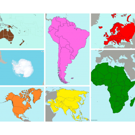 Zestaw map politycznych - 65x50cm - kontynenty Montessori