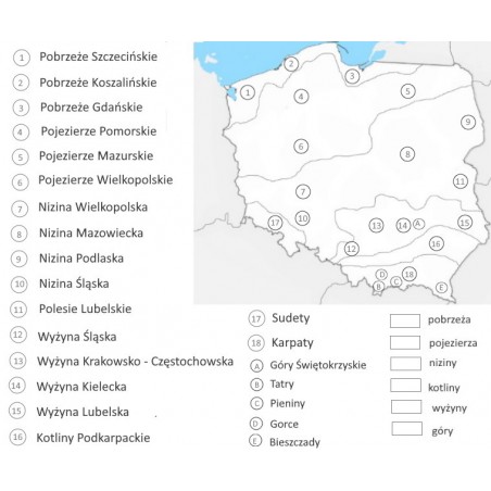 Mapa Polski - ukształtowanie terenu - 130 x 100 cm - mata do kolorowania z numerami