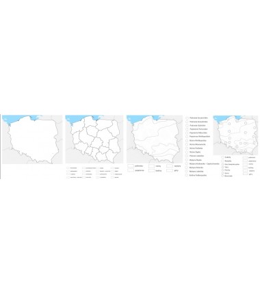 Mapy Polski - pakiet 4 map do wyboru - zmywalna mata 33 x 132 cm